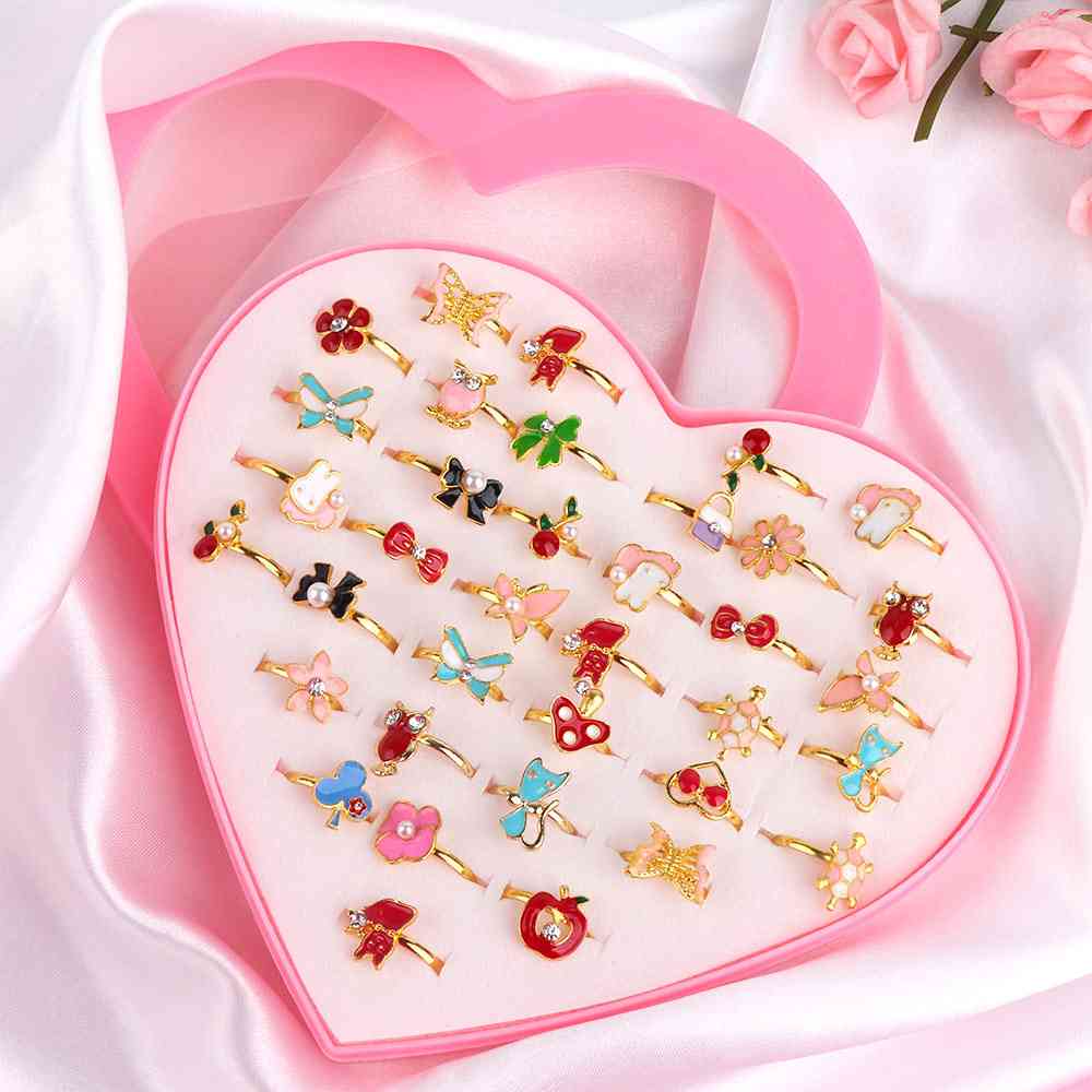 36 stk / sett søte kjærlighet barnringer - søt design blomst, dyre fingerringer for baby / jenter mote smykker tilbehør gaver