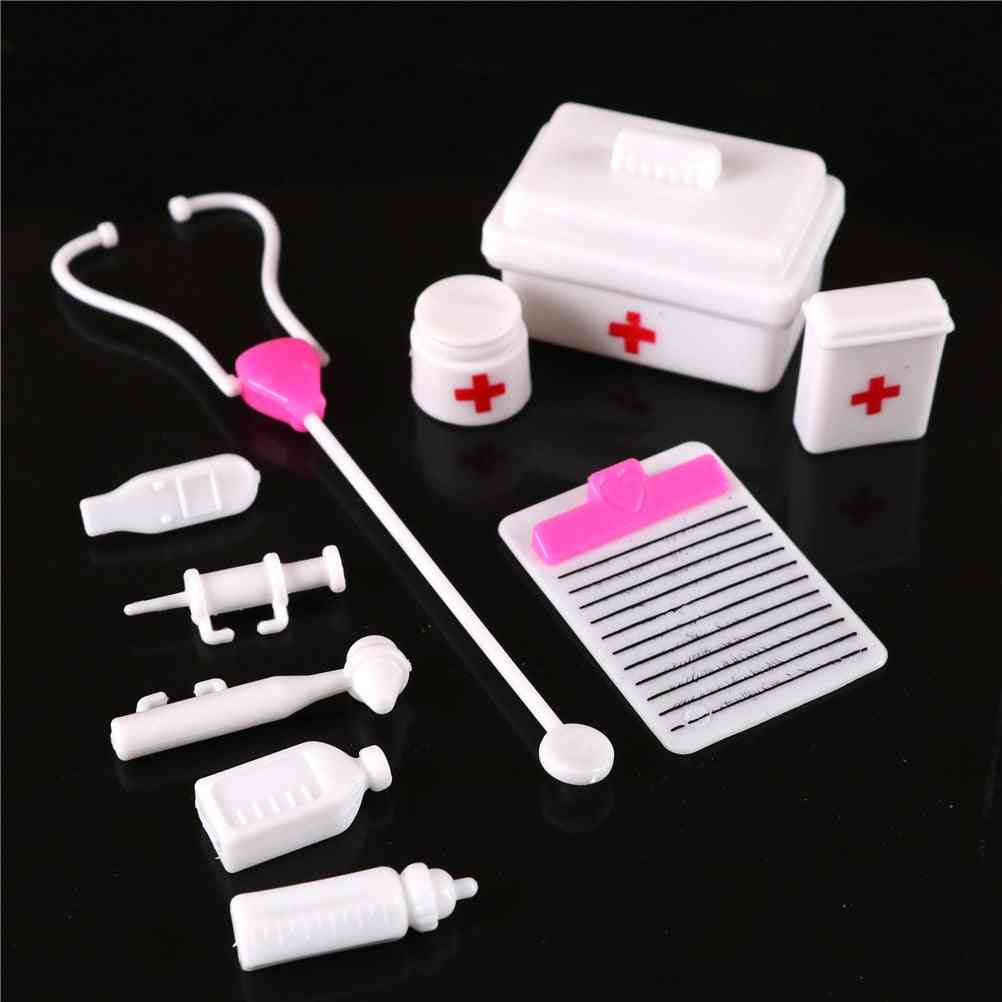 10pcs/set Kids Doctor Set Pretend Play Suitcases Medical Kit- Simulation Medicine Box With Doll Girl Toy For