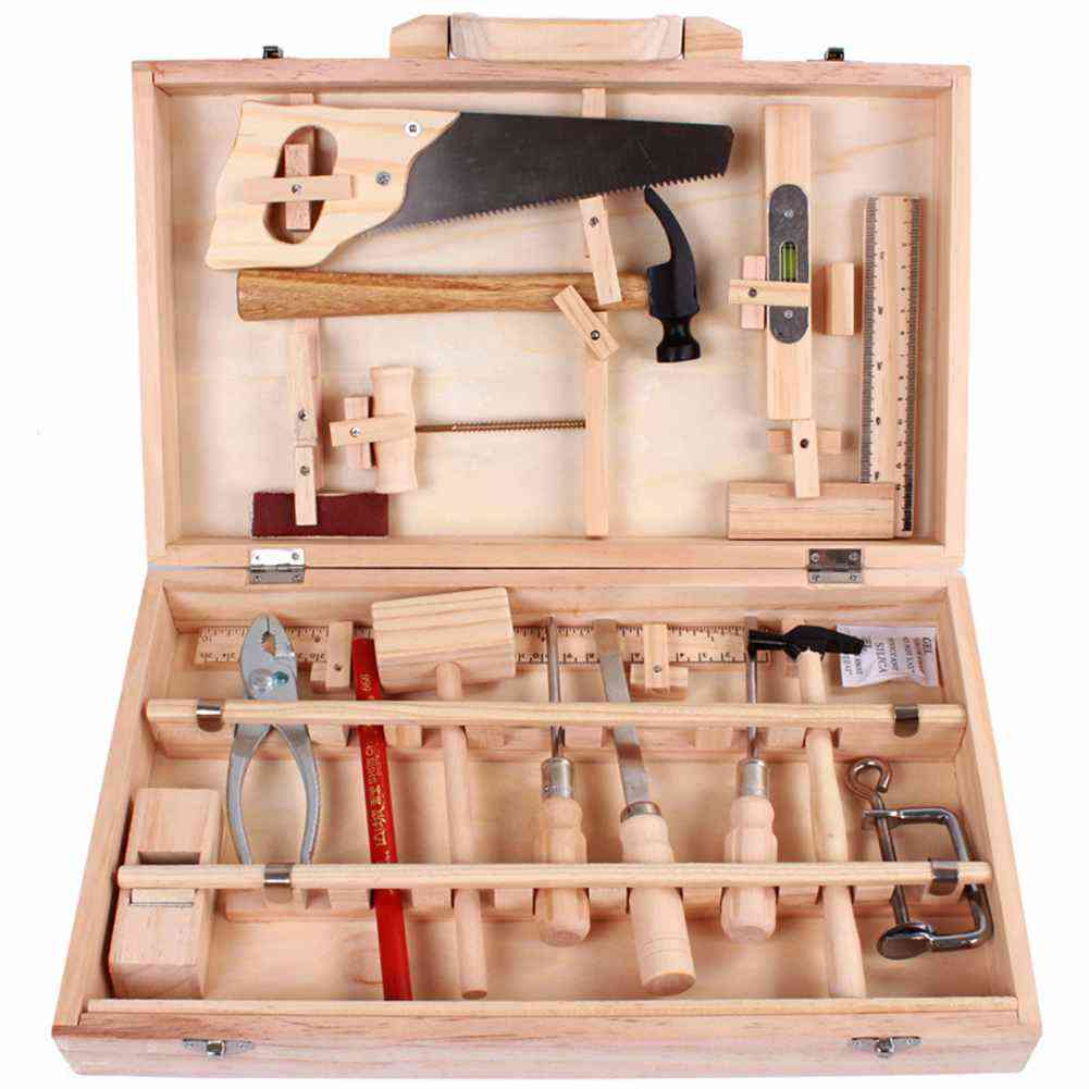 Child Maintenance Management Wooden Carpentry Toolbox Toy