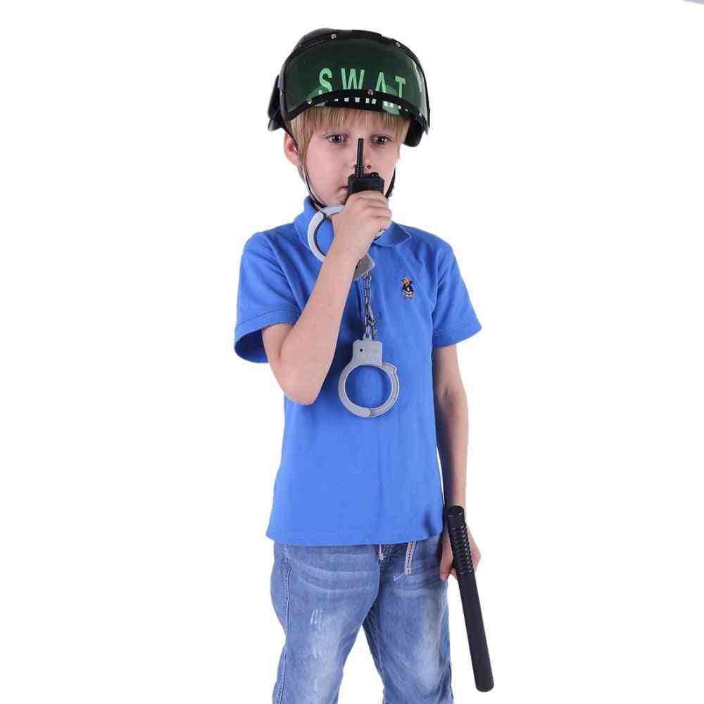 Police Role Play Set - Helmet, Cop, Handcuffs, Walkie Talkie And Badge Pretend Play For