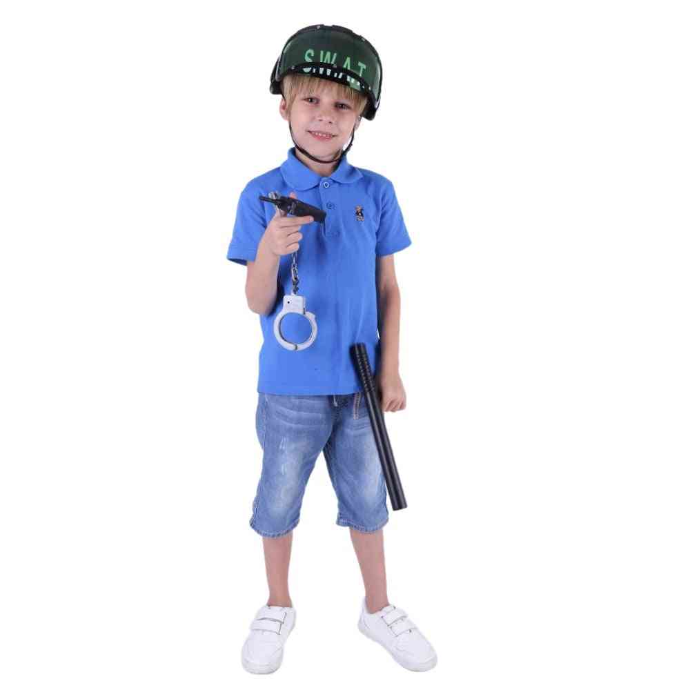 Police Role Play Set - Helmet, Cop, Handcuffs, Walkie Talkie And Badge Pretend Play For