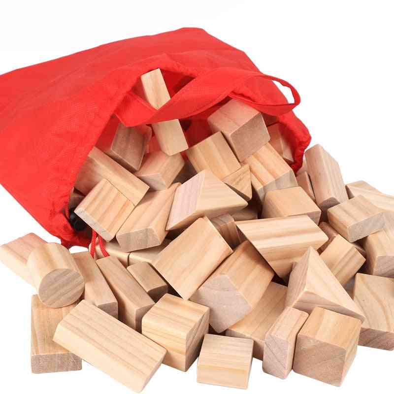 Drewniane klocki zabawki o geometrycznych kształtach dla dzieci, nauka-montaż-gra budowlana dla dzieci (100szt) -