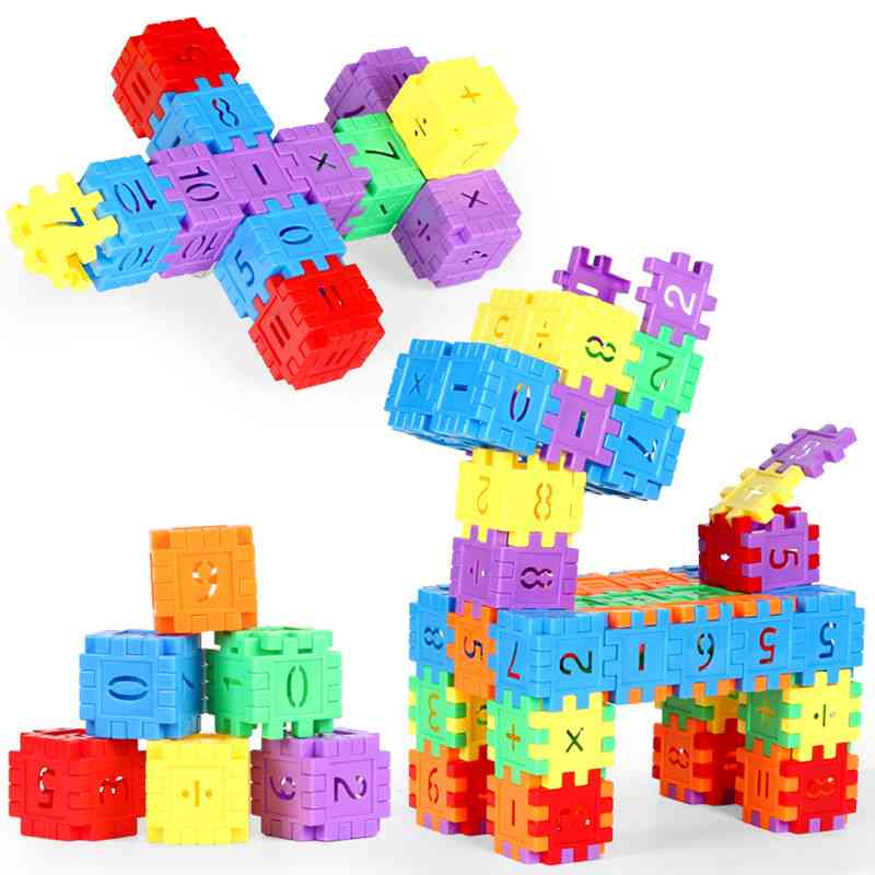 Children Assembling House Building Block, Early Education Puzzle Spelling Digital Cubes