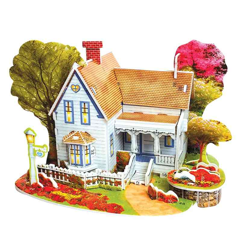 3D-puzzle-DIY-clădire-construcție-jucării, modele de cărți-seturi de construcții, romantice-case de grădină-copaci jucării pentru copii