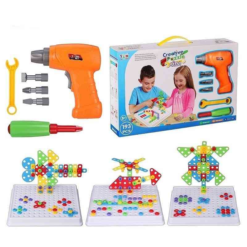 Elektrische-boor-schroef 3d-puzzel-speelgoed voor kinderen, diy creatief-mozaïek-puzzelspeelgoed -