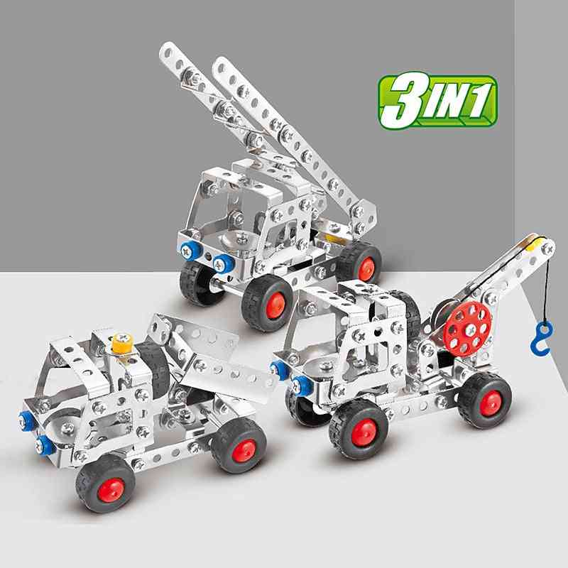 3in1 cidade-engenharia carro-caminhão liga metálica de aço inoxidável, bloco de construção de desmontagem com ferramentas, brinquedo educacional infantil