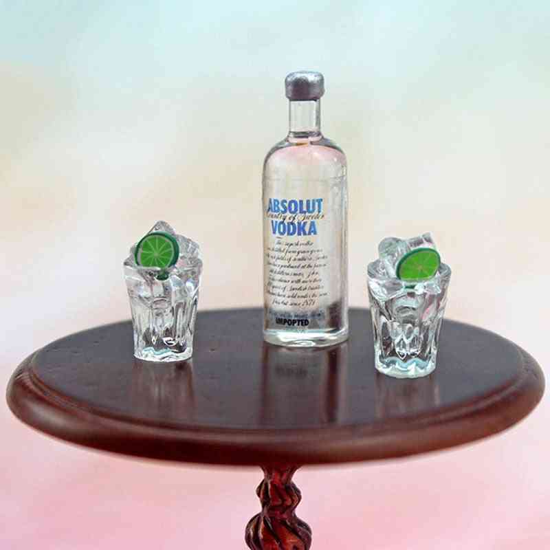 Miniature Accessories Mini Resin Vodka Bottle, Wine Glass Set- Simulation Drink Model Toy