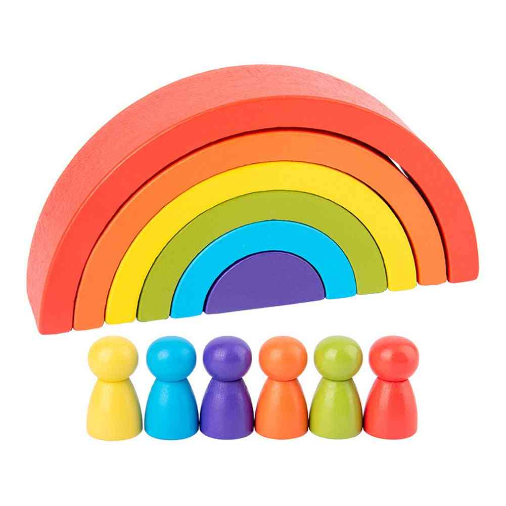 Rainbow-building Blocks Rainbow-stacking-arch Wooden-stacker For Kids