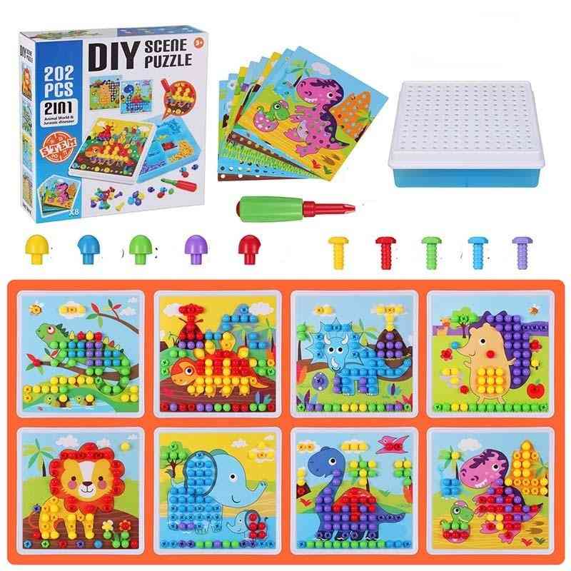 202 stks 2-in-1 boor-schroef-groep speelgoedset, moer & paddestoel-spijker DIY puzzel blokken speelgoed -