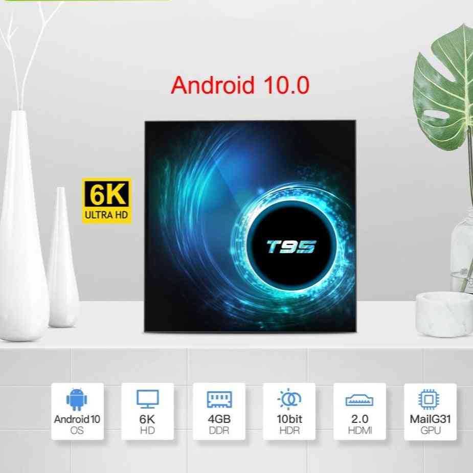 T95 tv box para android 10.0, youtube, hd 6k, quad core android tv, smart tv box - plugue 4g 32g / eu