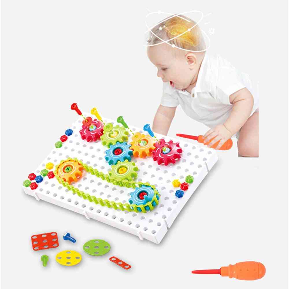Engrenagens elétricas kits de construção de quebra-cabeça 3d - brinquedos educativos de tijolos de plástico para crianças -