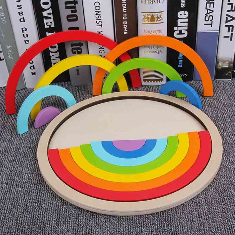 Colorful Rainbow Design, Wooden Building Blocks- Puzzle