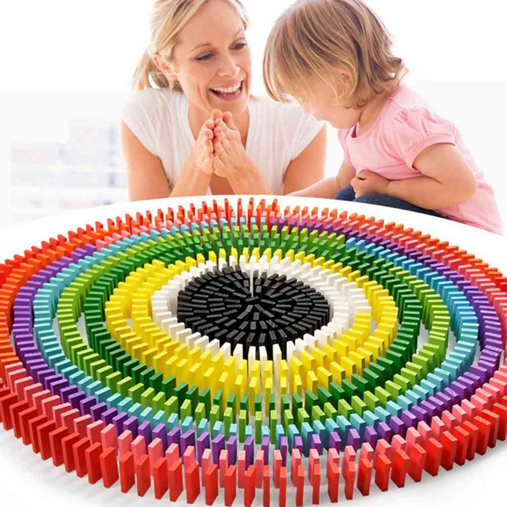 Kolorowe domino drewniane klocki, wczesna zabawka edukacyjna dla dzieci -