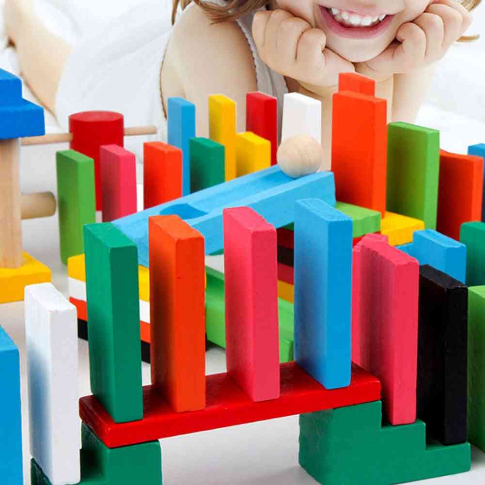 Kolorowe domino drewniane klocki, wczesna zabawka edukacyjna dla dzieci -