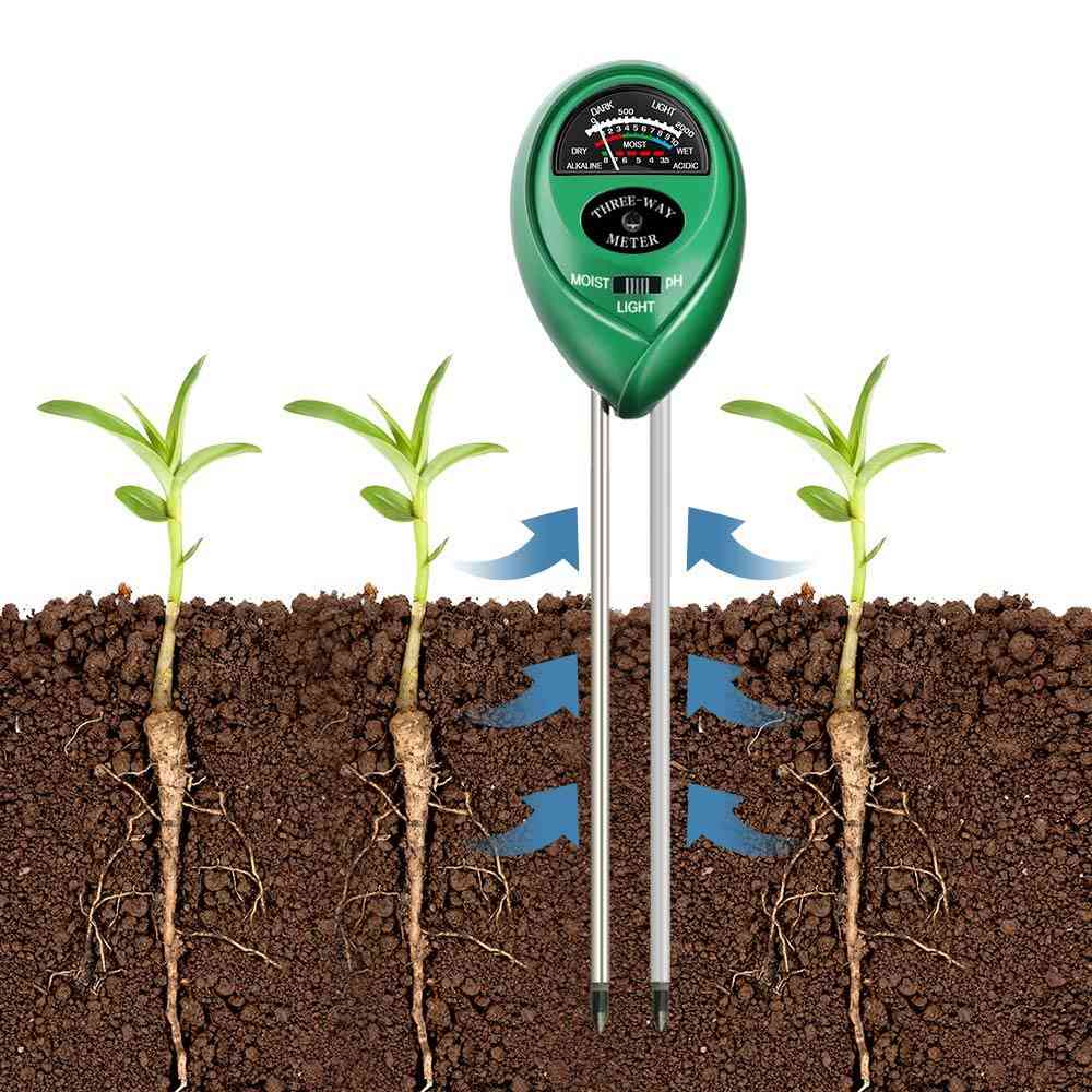 Boden-pH-Meter - 3-in-1-Bodentester-Kits mit Feuchtigkeitslicht und pH-Test für Gartenrasen im Innen- und Außenbereich -