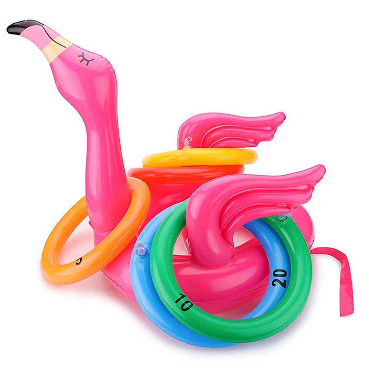 Portable Inflatable Flamingo Head Hat With Toss Rings Game Water Fun