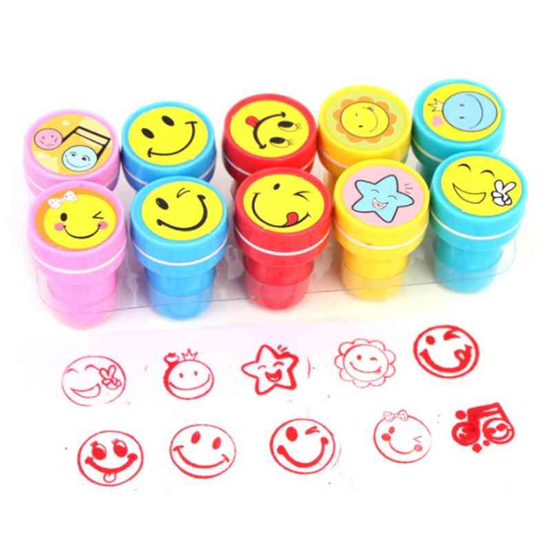 10buc / set jucării cu ștampile circulare, ștampile cu auto-cerneală pentru animale-zâmbet-desene animate