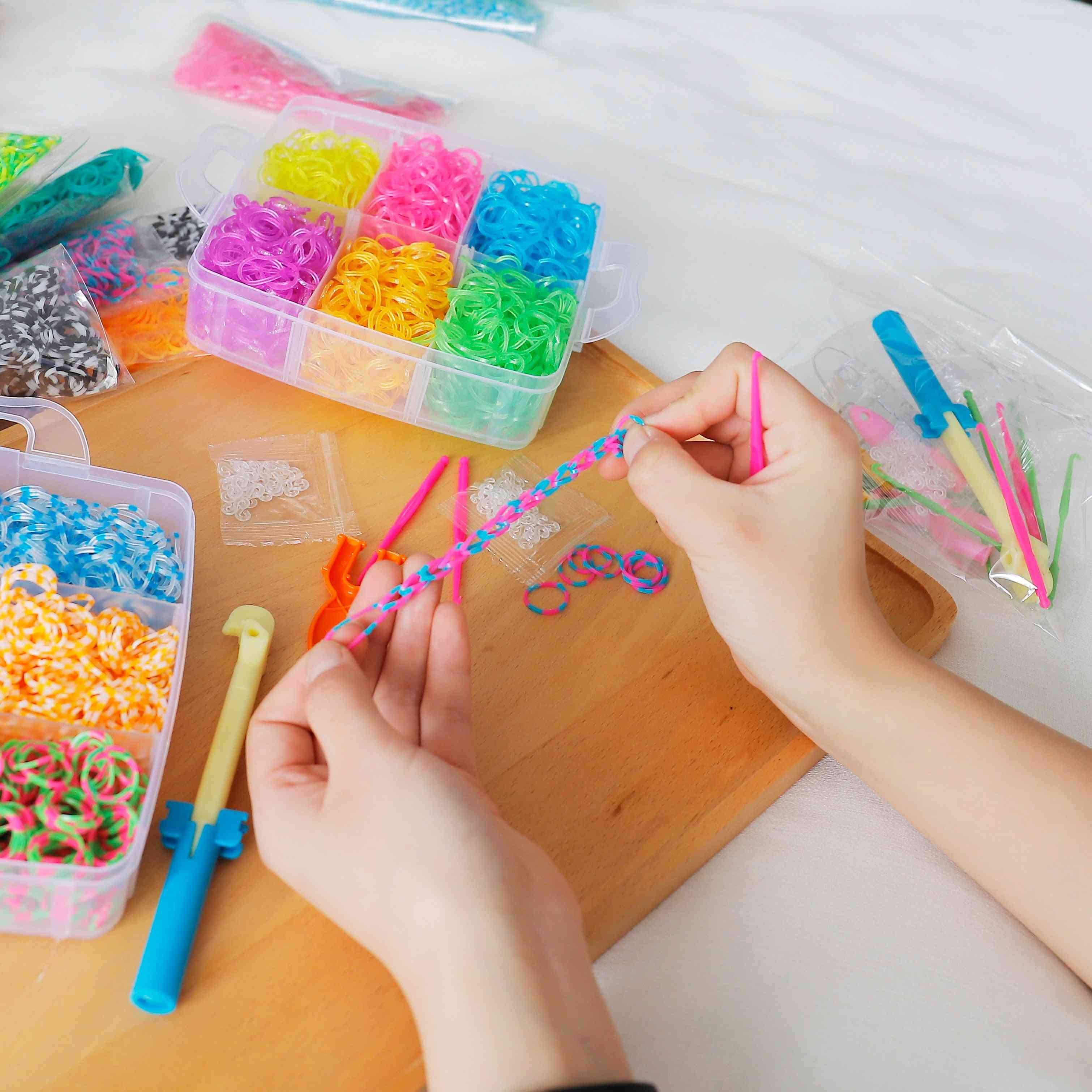 Gummi vævebånd DIY legetøjssæt, DIY armbånd-silikone-elastik, elastisk-regnbue-vævet bånd - type1