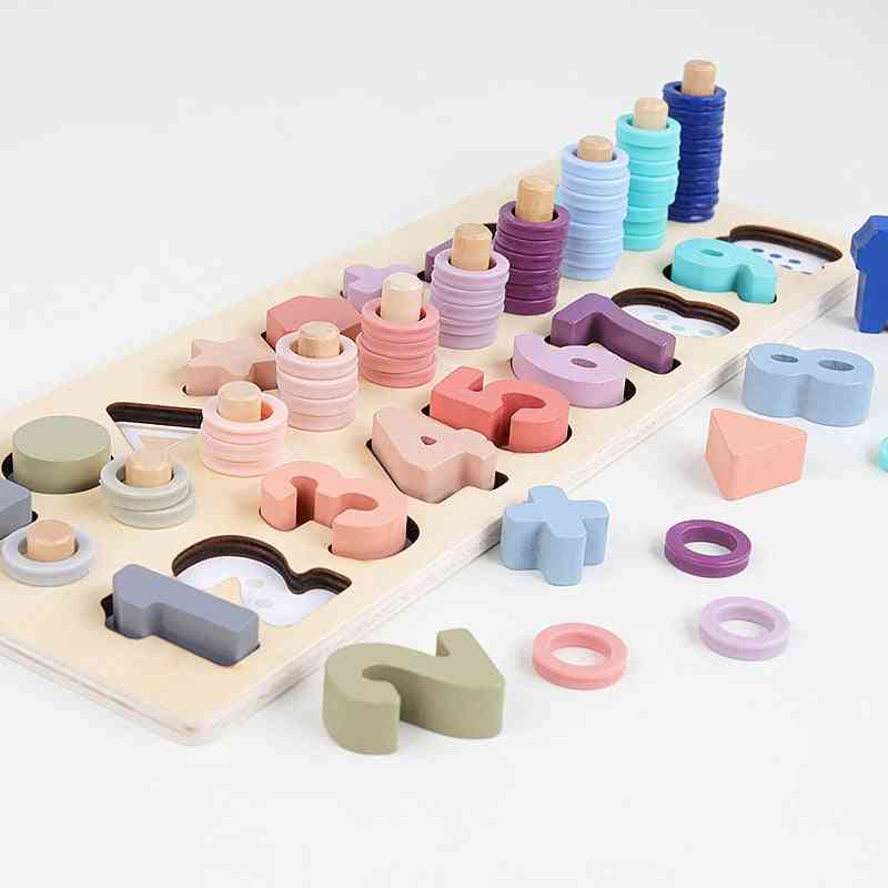Preschool Wooden Montessori Toy, Count Geometric Shape Cognition Match Baby Toy