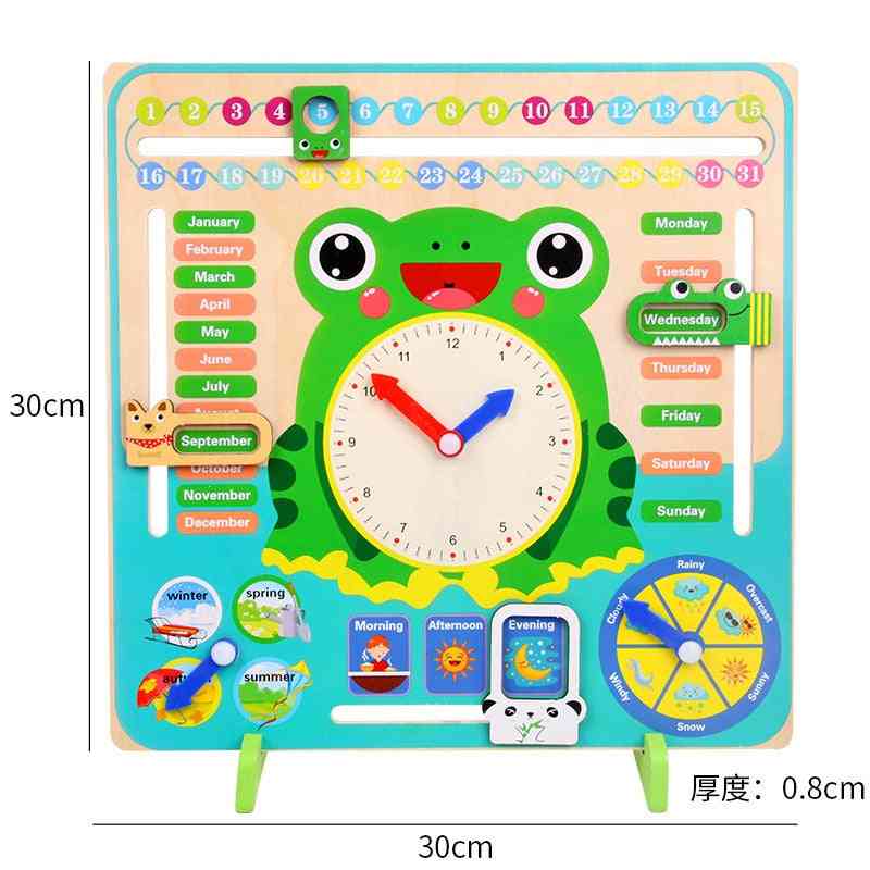 Wooden Cartoon Frog Clock Set Wood Calendar- Education