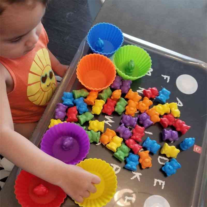 Børn montessori legetøj, 1 sæt kassetælling bjørn montessori pædagogisk erkendelse regnbue matchende spil pædagogiske legetøj gaver - sæt en
