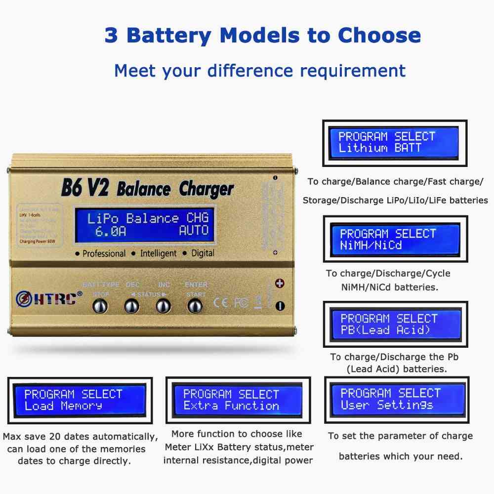 Caricabatterie bilancia imax b6 v2 80w, scaricatore digitale professionale per lihv liionlife, nicd, nimh, batteria pb, caricatore lipo - adattatore nero b6v2