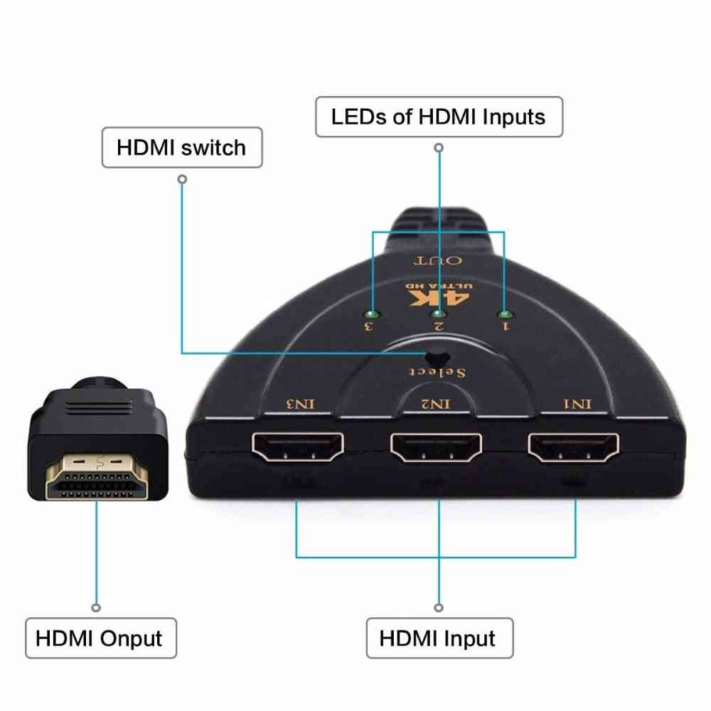 4k * 2k 3d mini 3 port -hdmi switch 1.4b 4k switcher, hdmi splitter 1080p, 3 in 1 ut port hub för dvd hdtv xbox ps3 ps4 - 1080p / <= 0.5m