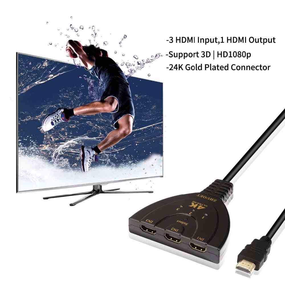 4k*2k 3d Mini 3 Port -hdmi Switch 1.4b 4k Switcher, Hdmi Splitter 1080p, 3 In 1 Out Port Hub For Dvd Hdtv Xbox Ps3 Ps4