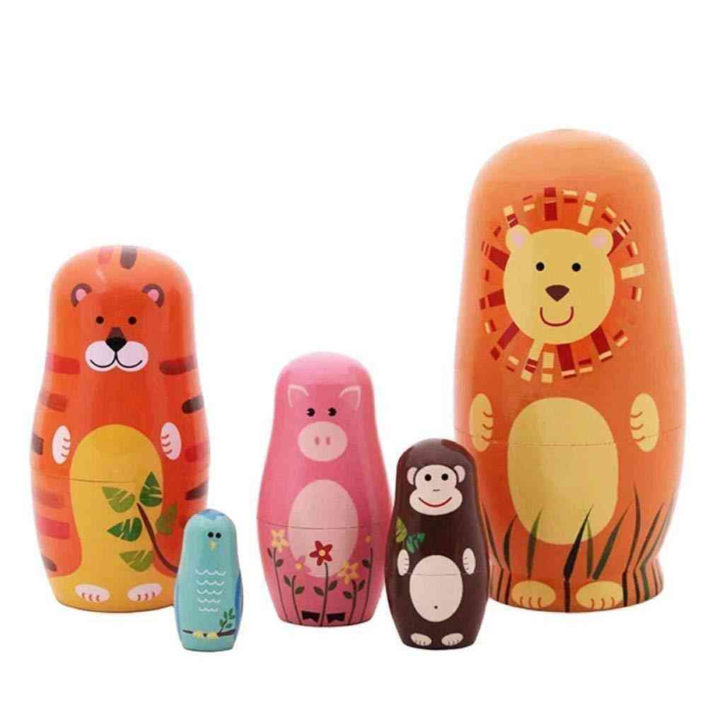 5бр. / Комплект дървена мечка животни руски гнездящи кукли ръчно изработен подарък за настолен декор
