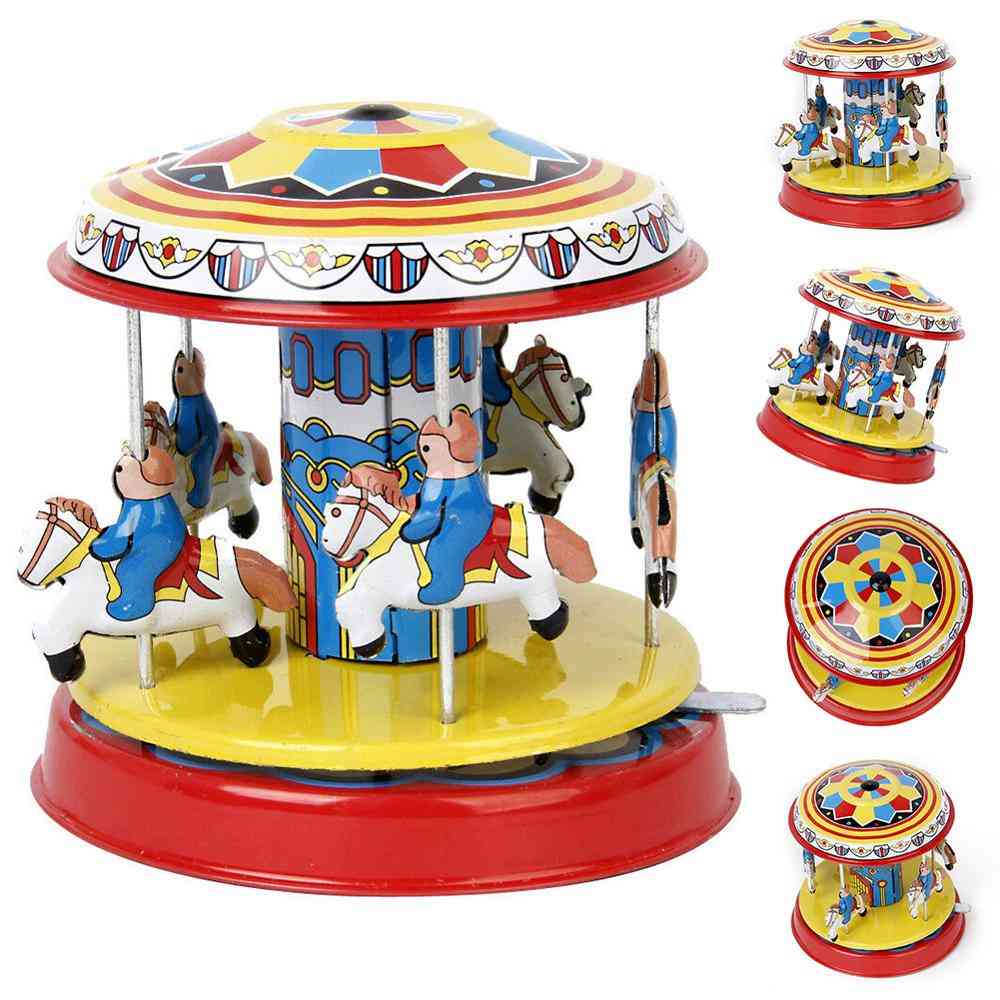 Vintage Wind Up Clockwork Carousel Rotating Art Crafts Toy - Puzzles Assembly Model