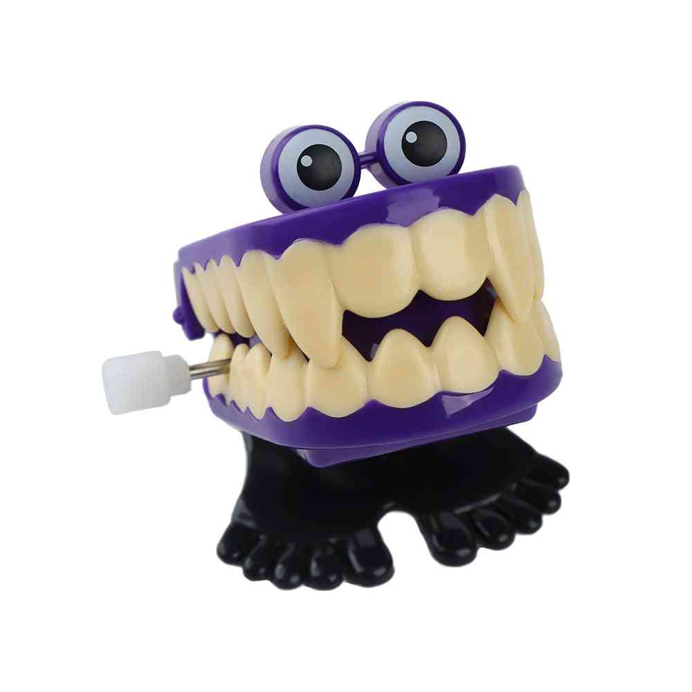 Zabawne szczękanie skakanie chodzenie w kształcie zębów zabawka w zegarku - małe dzieci świąteczne zabawki z zębami zwierząt, prezenty nakręcane zabawki - zakryte zęby
