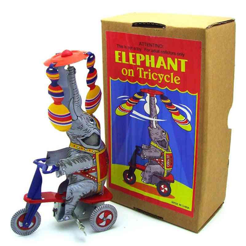 Vintage rétro éléphant sur tricycle jouet en étain horloge classique liquidation éléphant collection jouet en étain pour adulte enfants cadeau de collection -