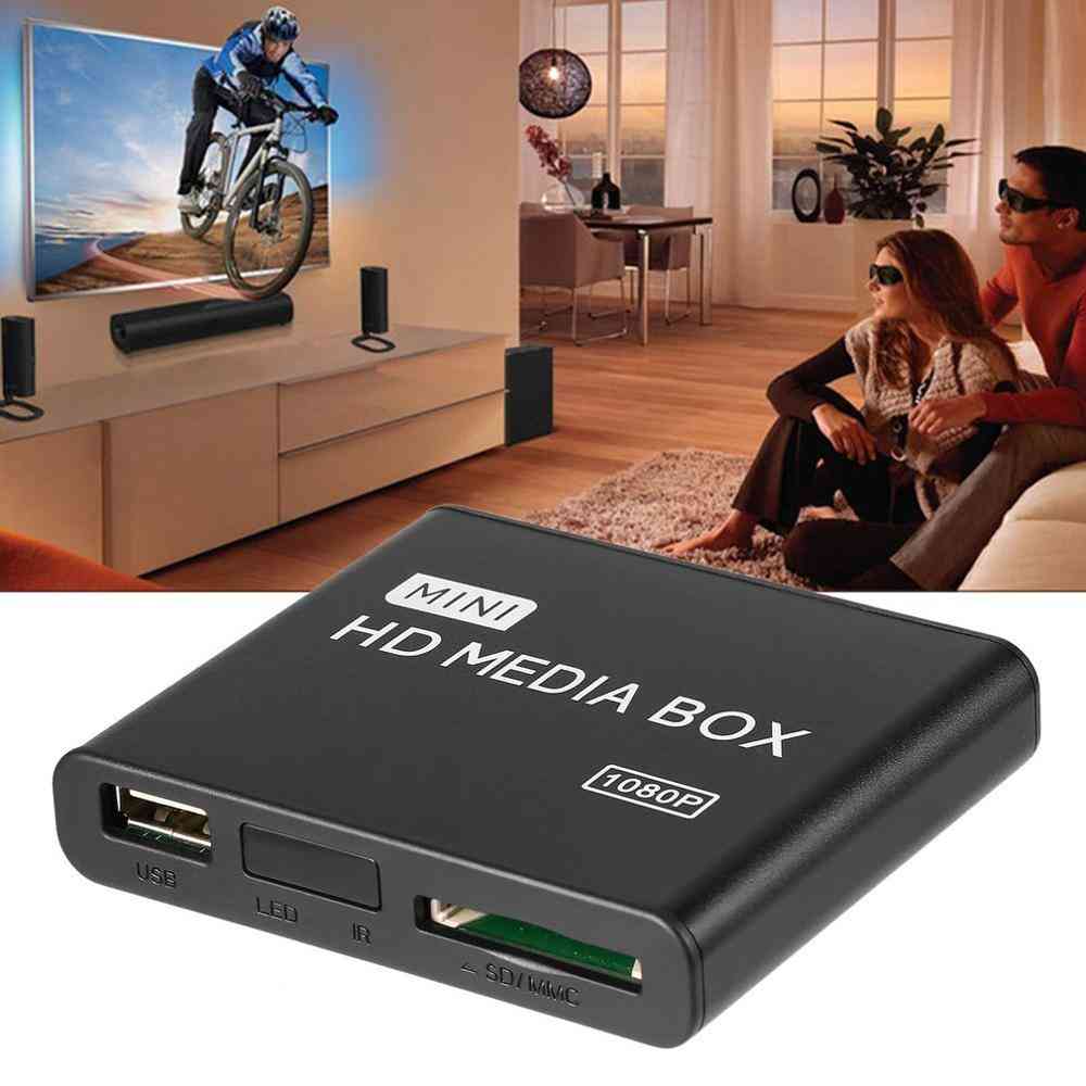 Mini hdd media tv box video multimediálny prehrávač - full hd s sd mmc, čítačka kariet