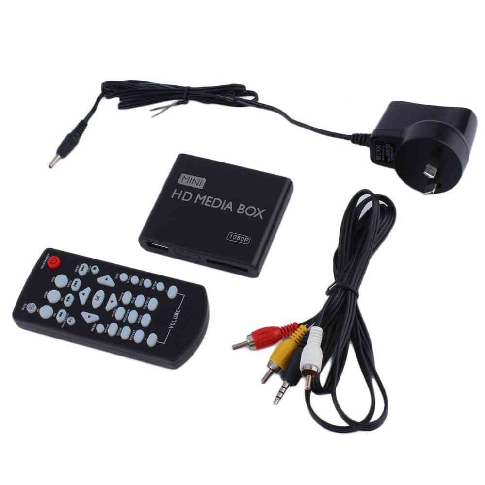 Mini media player-1080p mini hdd media tv box video media player full hd com leitor de cartão SD mmc 100mpbs au eu us plug - au plug