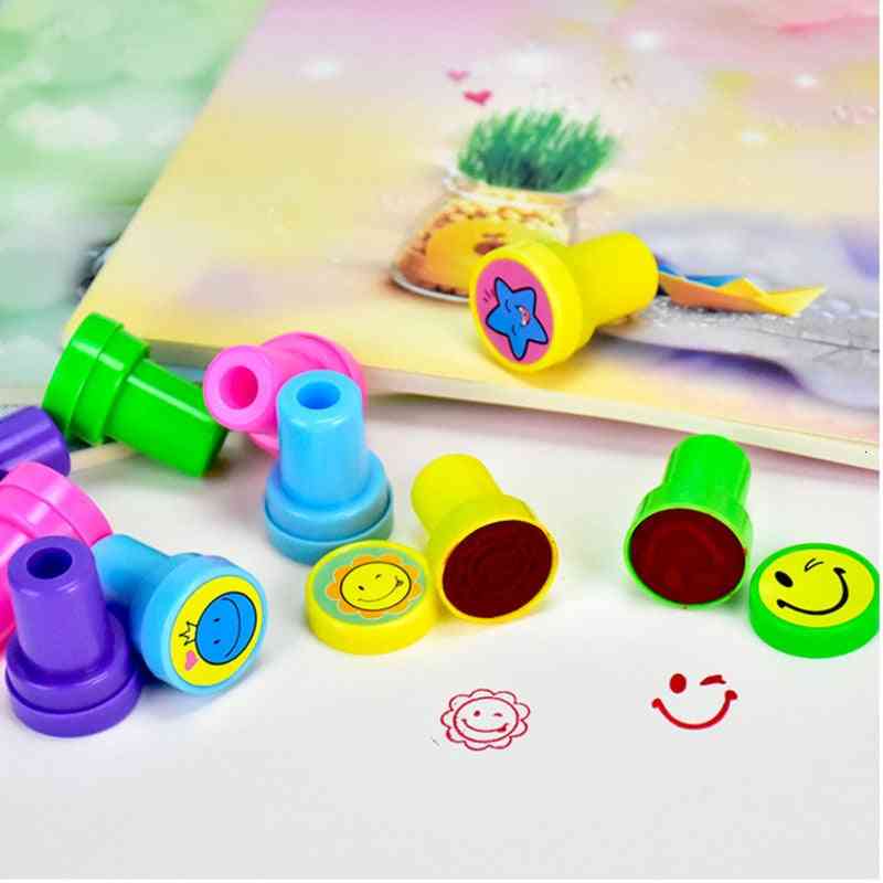 Sellos de juguete para niños cara sonriente de dibujos animados, sello de niños para estampador de álbumes de recortes (sonrisa de 10 piezas) -