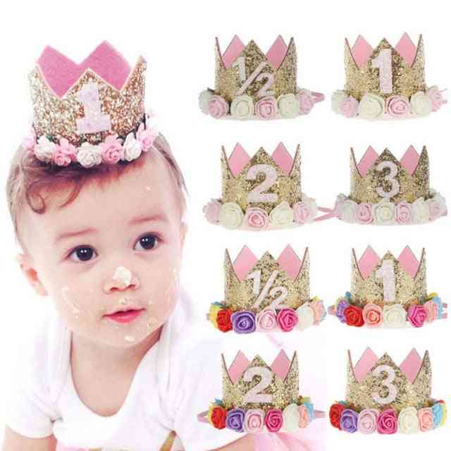 Happy Birthday Party Hats, Decor Cap Princess Crown 1st/2nd/3rd Year Old Number Baby Kids Hair Accessory