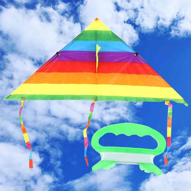 Colorful Rainbow Design, Flying Stunt Kite With Long Tail And Control Bar