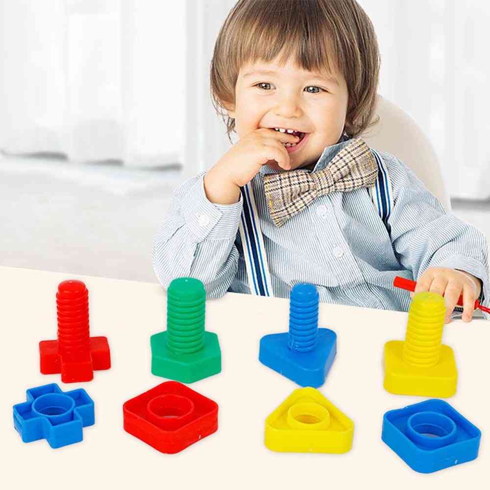 Enfants 4 paires jumbo écrous et boulons modèles kit montessori vis insérer blocs de construction construction brique forme correspondant jeu jouet -