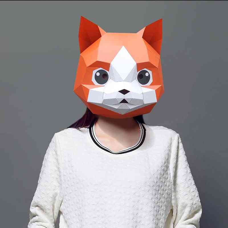 3D papirmodell ansiktsmaske Papercraft- DIY Cat Kitty Animal Prank Toys Funny, Joke Cool stuff Crazy Cosplay Halloween Party Gaver - Svart