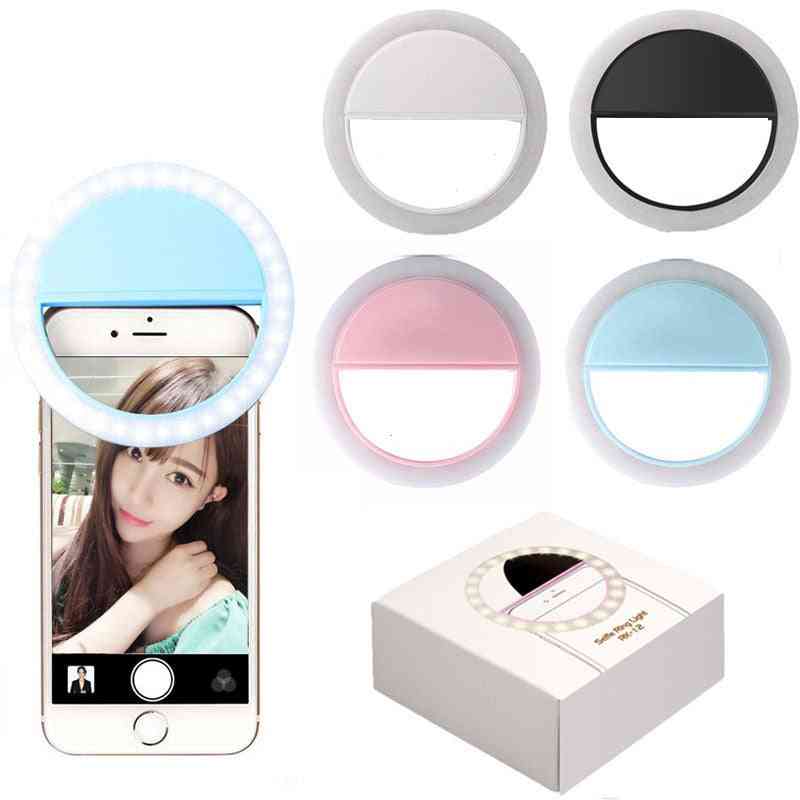 Universal selfie lampe mobiltelefon linse bærbar flash ring ledet lysende ringklipp lys for iphone samsung xiaomi ringelys - svart
