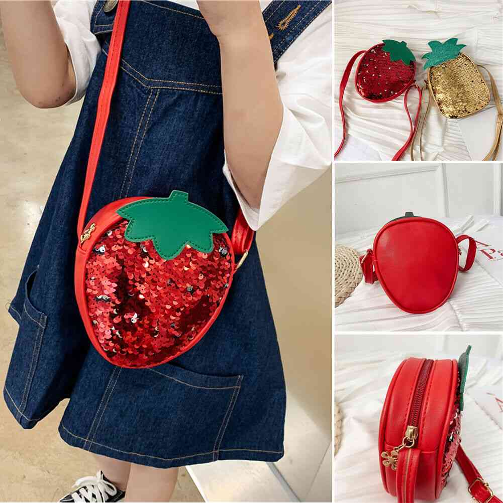 Pu Leather, Sequin Style, Strawberry And Pineapple Shape-cross Bags