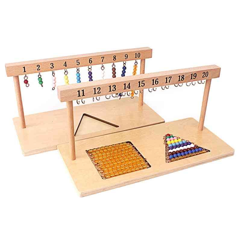 Montessori undervisning i matematiklegetøj, cifre numre 1-20 bøjle og farveperler trapper til ti bord førskoleuddannelseslegetøj - 1-10