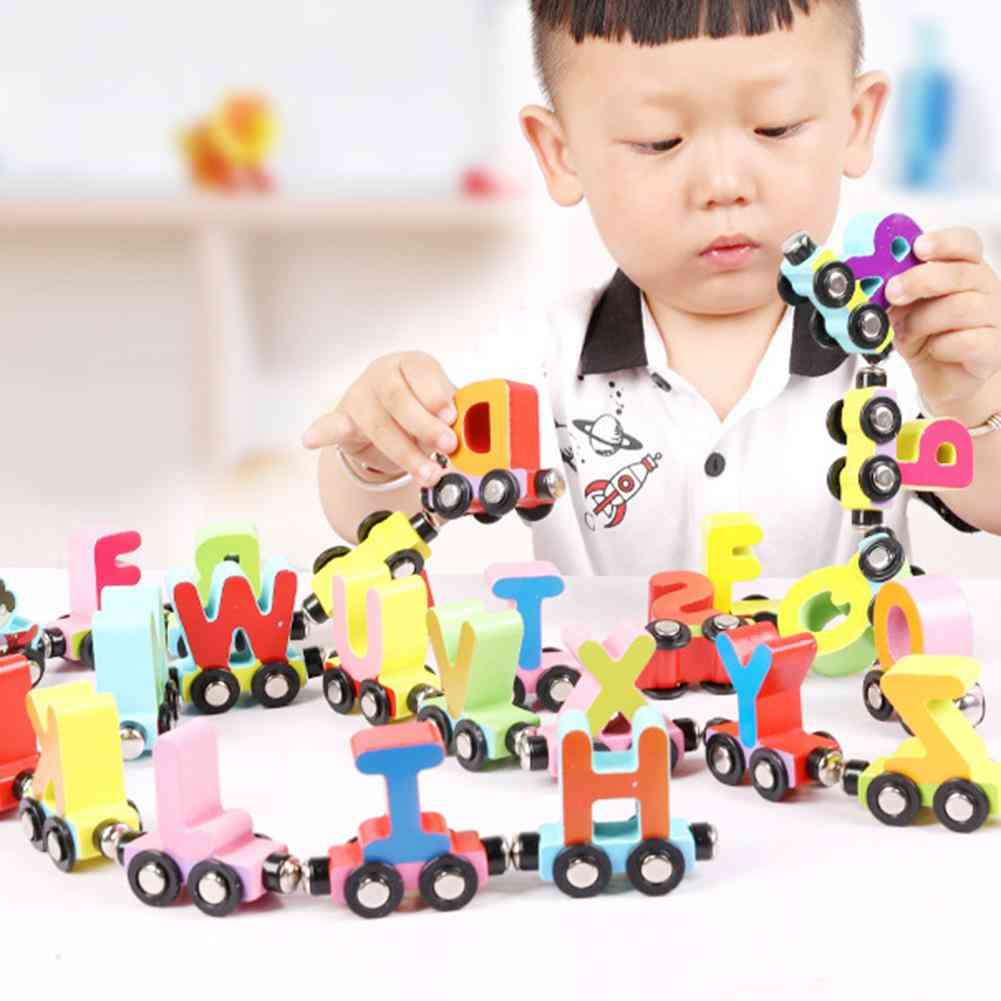 27 pçs / set número magnético alfabeto animal mini carros de trem educação crianças brinquedo tamanho miniatura magnético de madeira bordas lisas