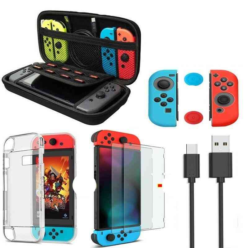 6 In 1 Game Accessory Set For Nintend Switch Travel Carrying Bag Screen Protector Case Charging Cable