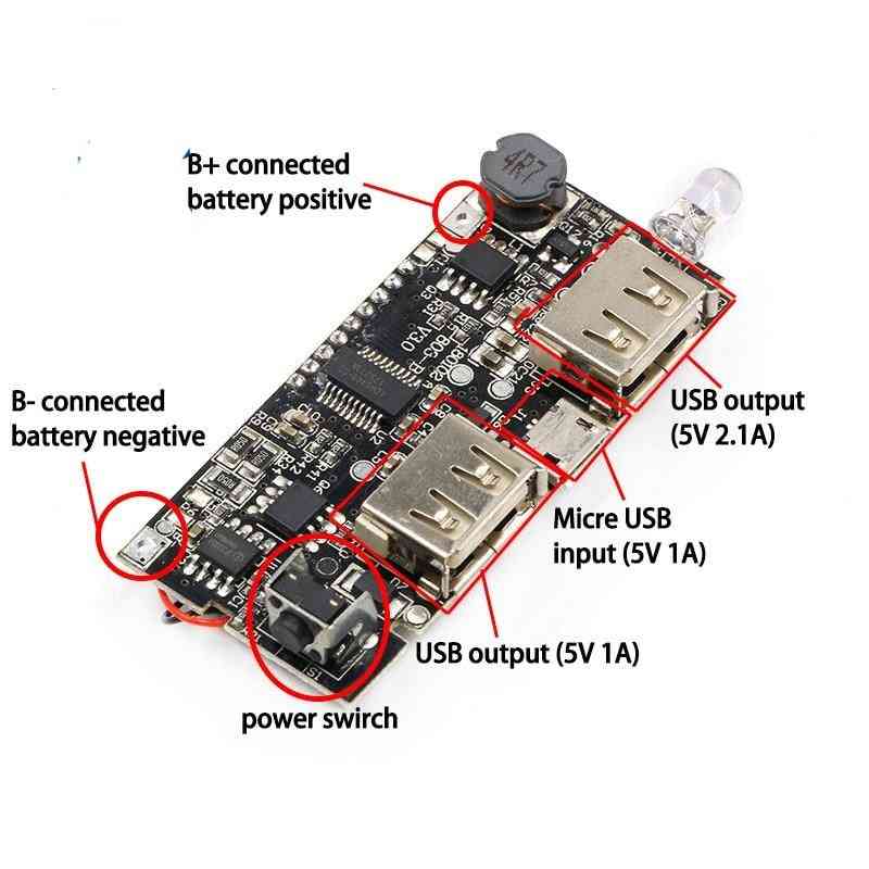Duální USB, 5v 1a 2.1a mobilní powerbanka 18650 nabíječka lithiové baterie