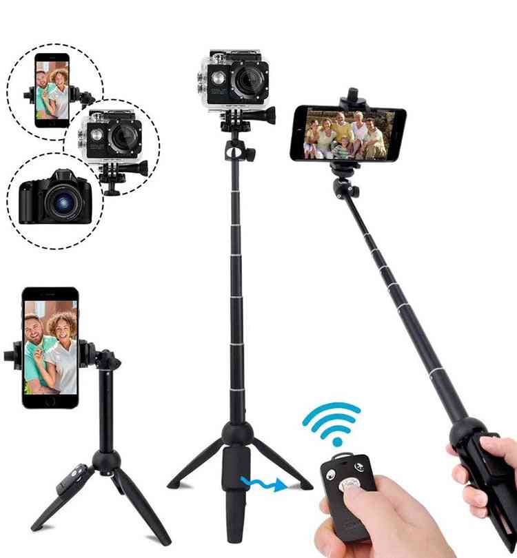 Langaton Bluetooth-selfie-tikkujalusta, laajennettava puhelimen kolmijalkainen selfie-tikku kaukosäätimellä iphone 11 pro max dslr -kameralle gopro - kylmäkenkäasennus