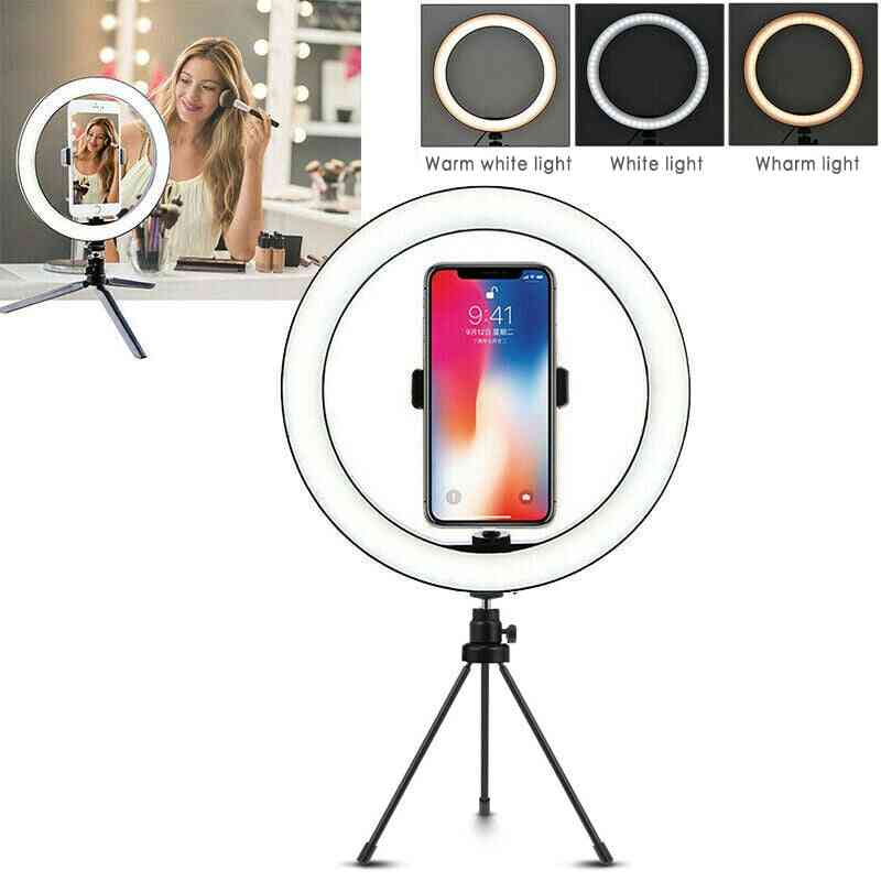26-centymetrowa lampa pierścieniowa do selfie z uchwytem na telefon komórkowy z długim leniwym ramieniem, lampa pierścieniowa do zdjęć z uchwytem na youtube Tik-tok Live (10 cali) -