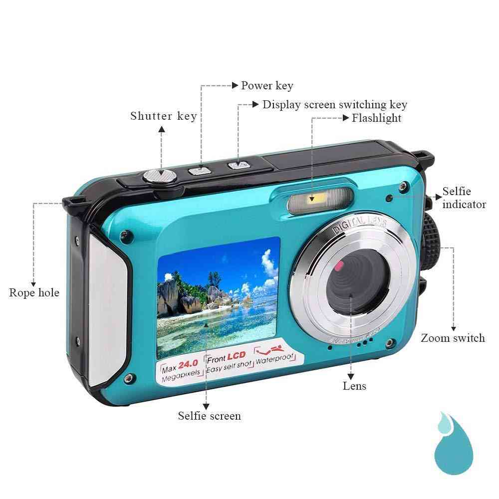 Vandtæt-digitalt kamera fuld-hd undervands-kamera 24 mp videooptager selfie dual-screen dv-optagekamera r29