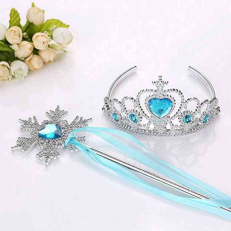 Frozen 2 Headband Elsa Princess Crown Cosplay Baby, Snowflake Magic Stick Party Birthday Photo Prop