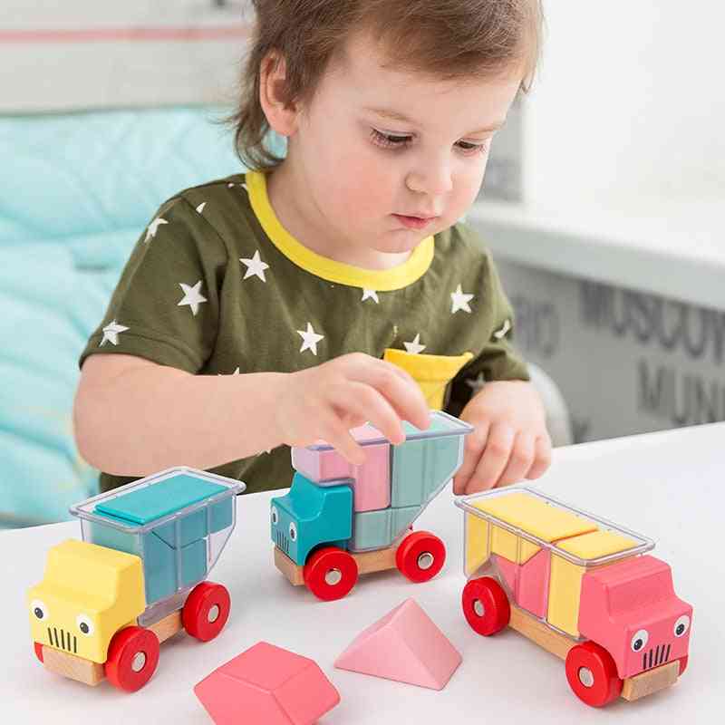 Montessori intelligens træ magnetisk tog, fly, jernbane, helikopter, bil, lastbil tilbehør legetøj til børn dreng passer -